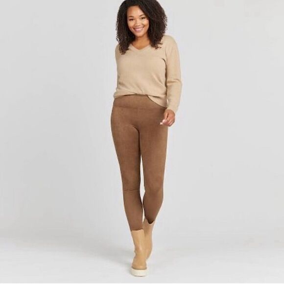 Assets Spanx pull on light brown faux suede shaping leggings  plus size 1X - Picture 1 of 13